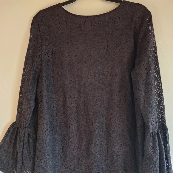 White House Black Market Black Lace Bell Sleeve Blouse - Picture 11 of 11